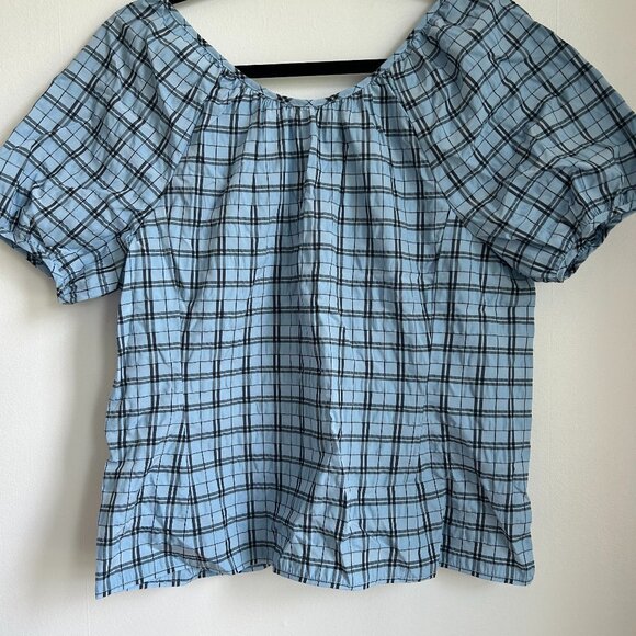 J. Crew Tops - J. Crew Short Sleeve Blue and Black Blouse Size 10 NEW